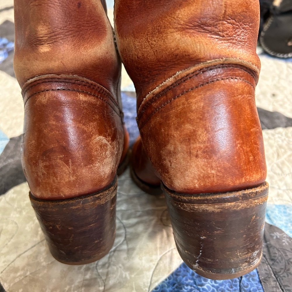 Vintage Frye Cognac Leather Heeled Campus Boots - Picture 7 of 12